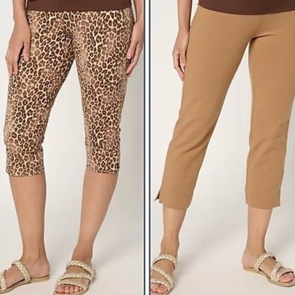 Women with Control 1X Chestnut Animal Set of 2 Pedal Pusher Crop Pants A689252